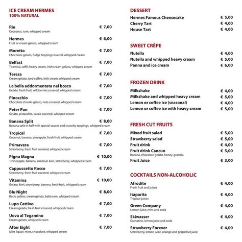 Menu da Hermes pub & bar, Gaeta .